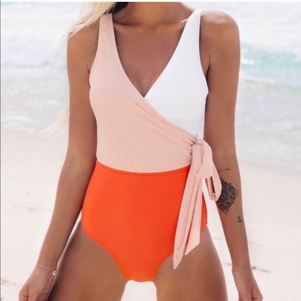 Cupshe Orange & White Bowknot One Piece - Picture 1 of 7